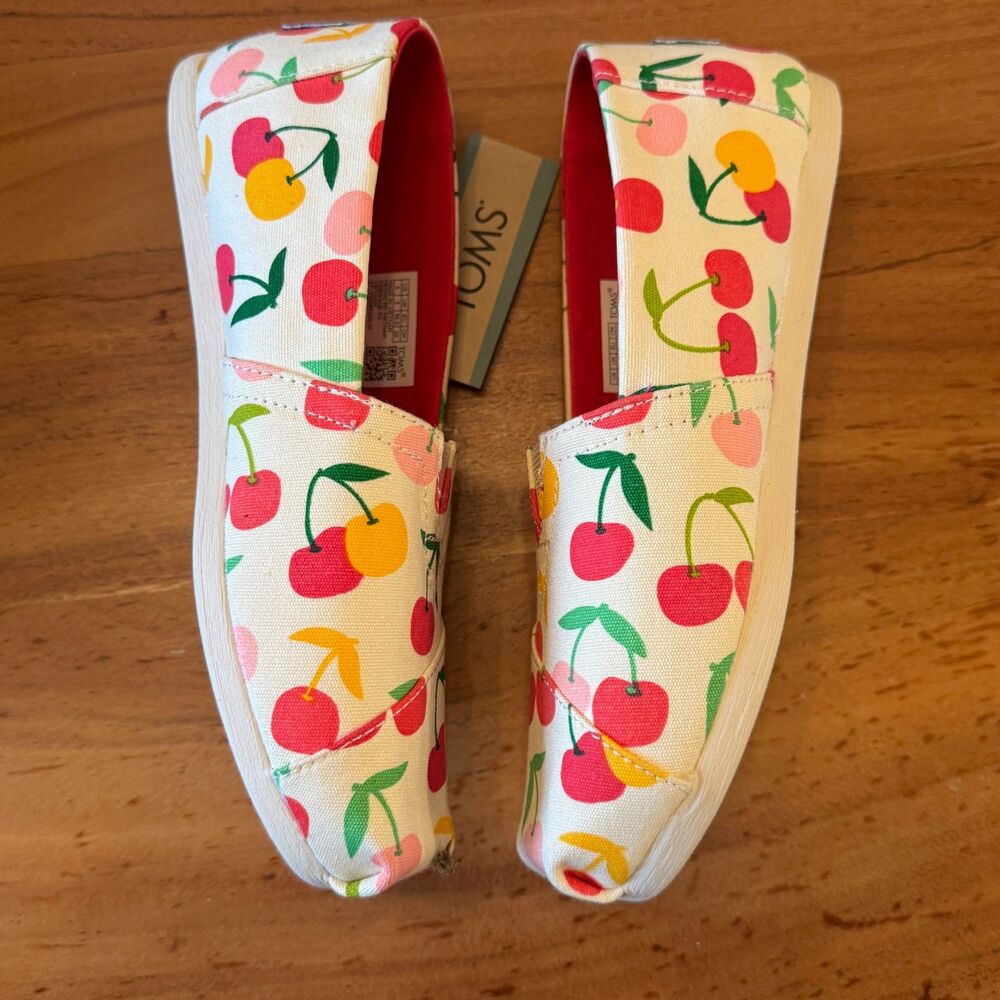 Toms Alpargata Natural Cherries Print Canvas Slip On Shoes Womens Size 5M - Picture 11 of 12